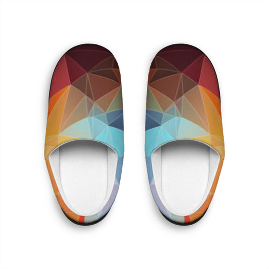 Geometric Gradient Women's Indoor Slippers — Colorful Polygon Cozy Slides