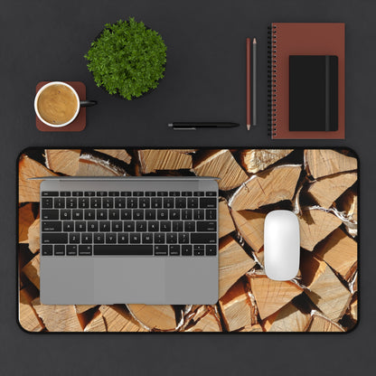 Wood Stack Desk Mat — Rustic Firewood Pattern Mouse Pad for Home Office