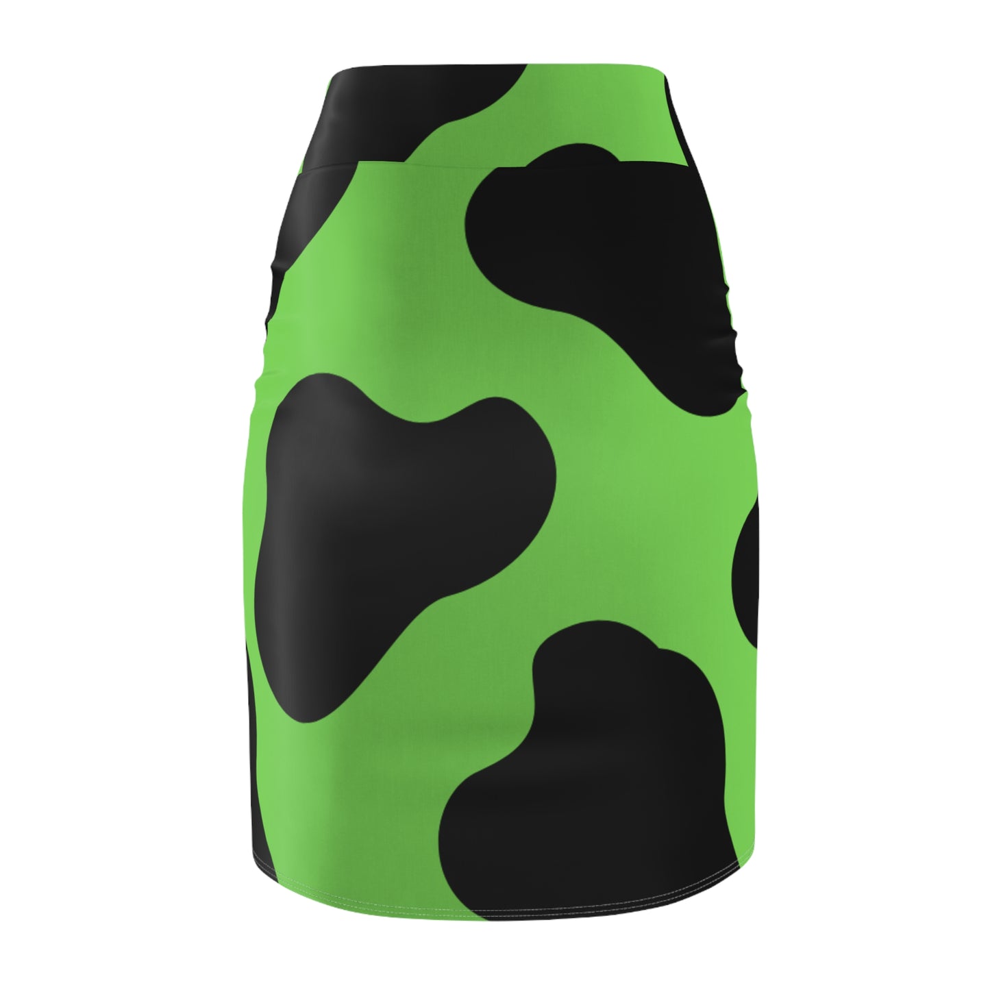 Neon Green Cow Print Pencil Skirt