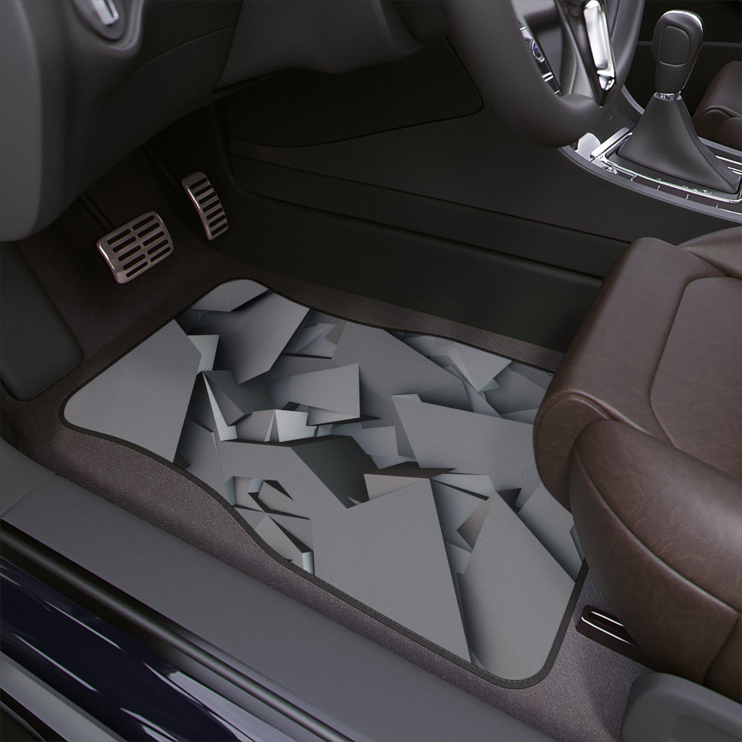 Abstract Grey Geometric Car Floor Mat — Modern 3D Shard Design