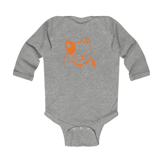 Lucky Cat Infant Bodysuit — Cute Orange Maneki-Neko Long Sleeve Baby Onesie