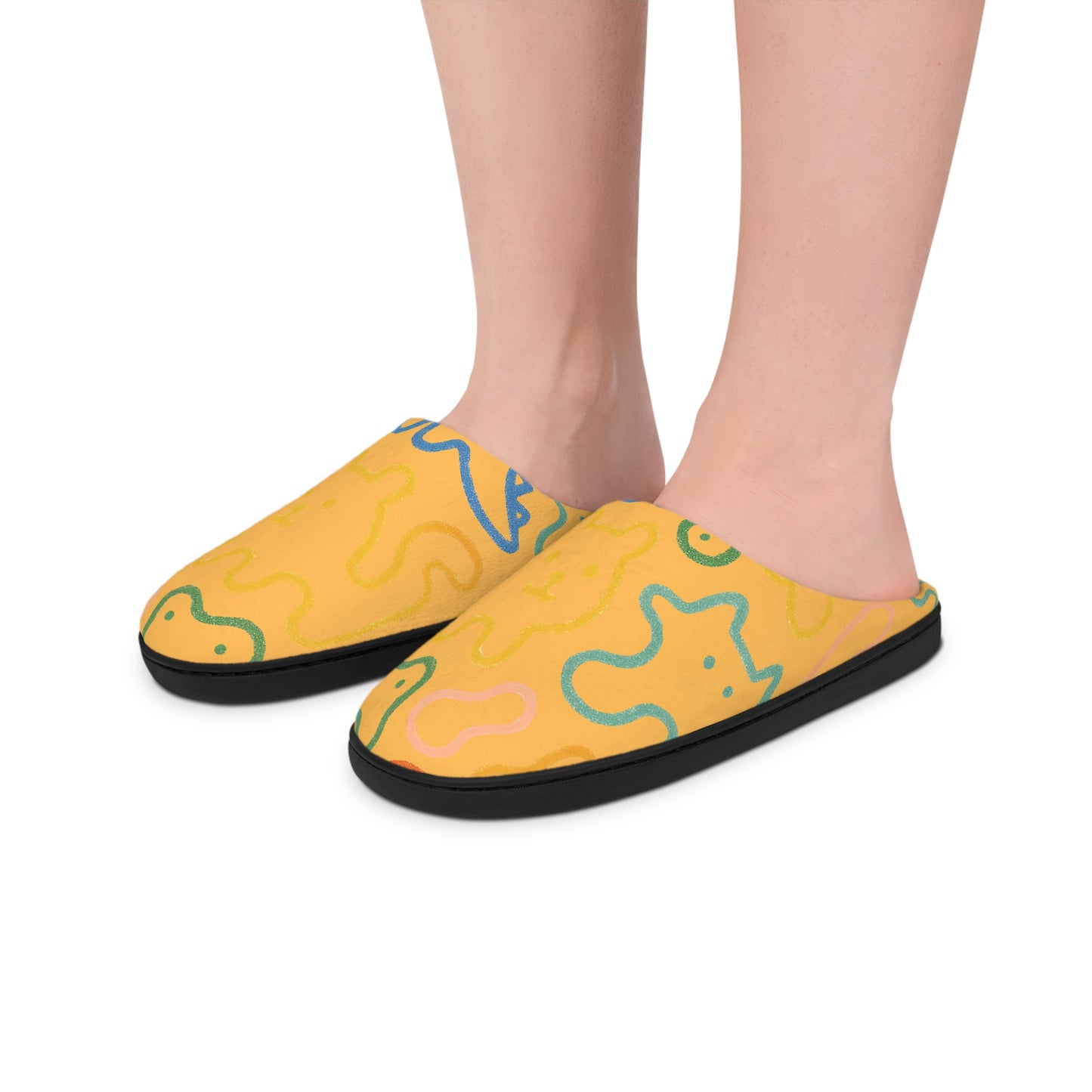 Cozy Yellow Doodle Slippers — Women's Indoor Comfort Shoes