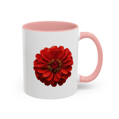 Red Zinnia Accent Coffee Mug — Floral Ceramic Tea Cup (11/15 oz)