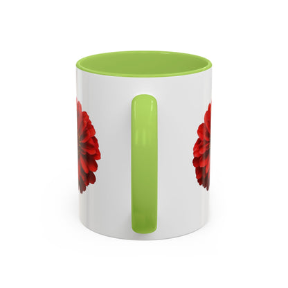 Red Zinnia Accent Coffee Mug — Floral Ceramic Tea Cup (11/15 oz)