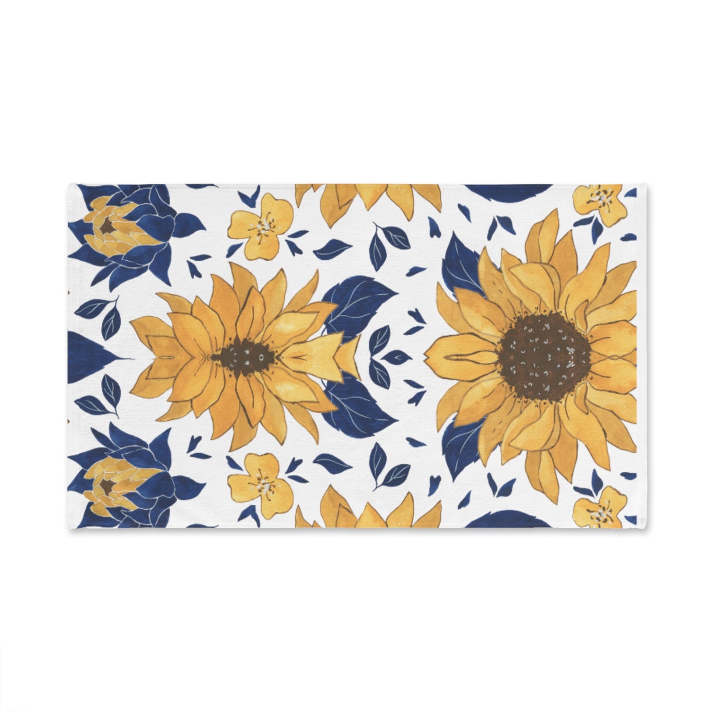 Sunflower Pattern Hand Towel — Yellow & Navy Floral Kitchen Towel