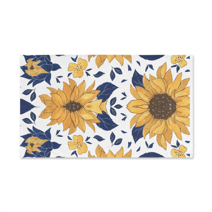 Sunflower Pattern Hand Towel — Yellow & Navy Floral Kitchen Towel