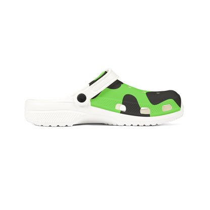 Green Cow Print Clogs — EVA Foam Slip-On Shoes