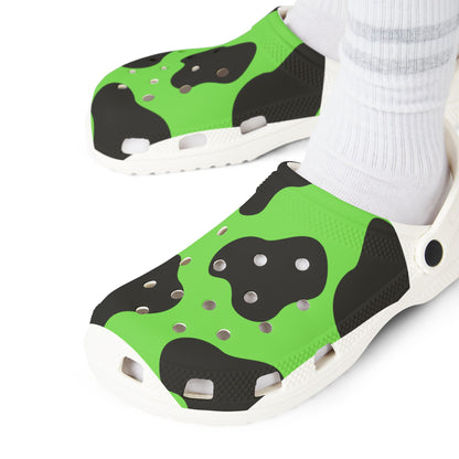 Green Cow Print Clogs — EVA Foam Slip-On Shoes
