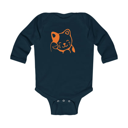 Lucky Cat Infant Bodysuit — Cute Orange Maneki-Neko Long Sleeve Baby Onesie