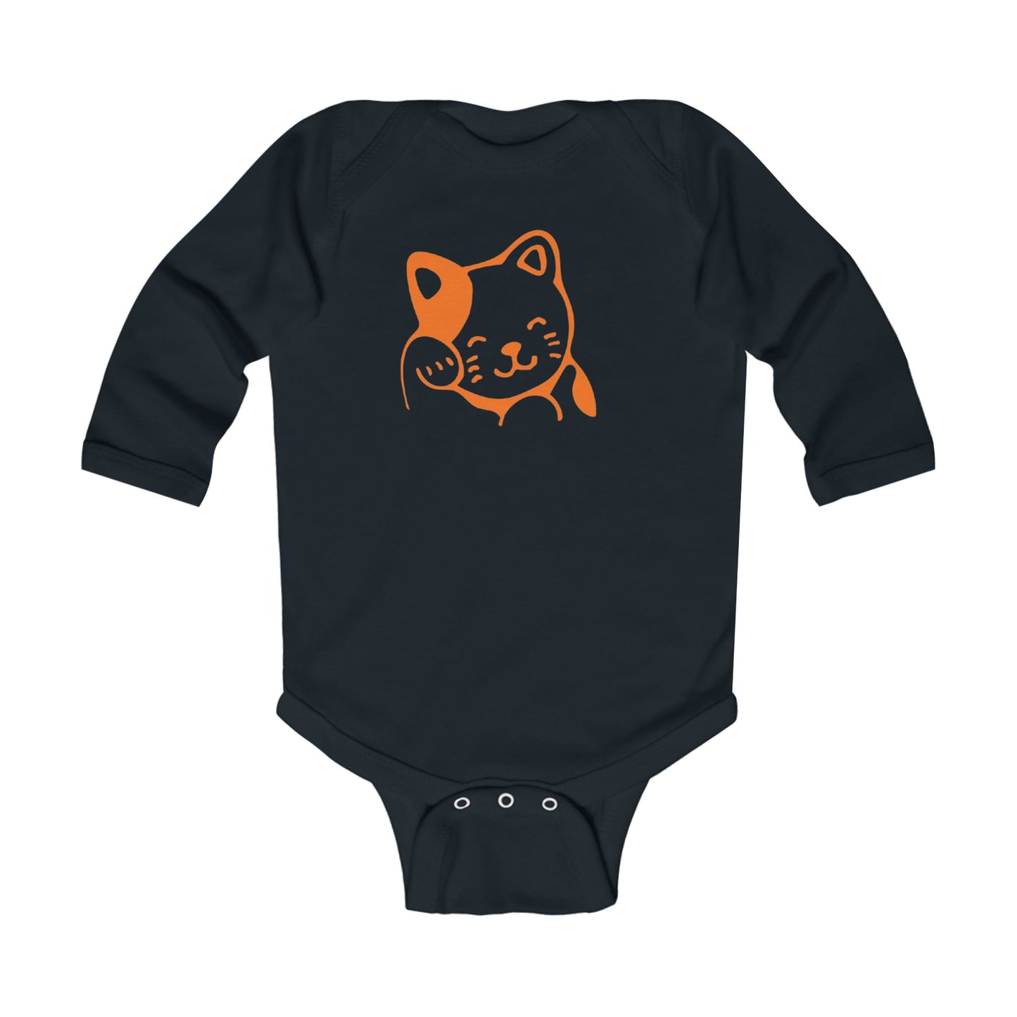 Lucky Cat Infant Bodysuit — Cute Orange Maneki-Neko Long Sleeve Baby Onesie