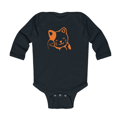 Lucky Cat Infant Bodysuit — Cute Orange Maneki-Neko Long Sleeve Baby Onesie