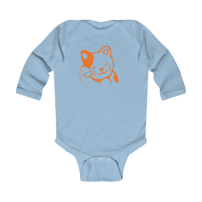 Lucky Cat Infant Bodysuit — Cute Orange Maneki-Neko Long Sleeve Baby Onesie