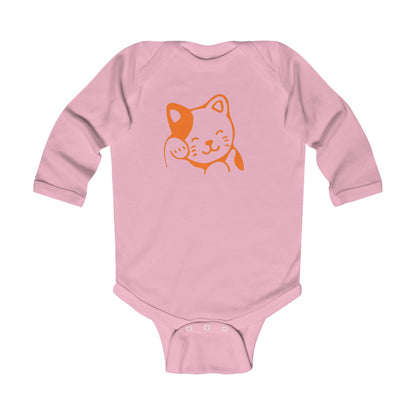 Lucky Cat Infant Bodysuit — Cute Orange Maneki-Neko Long Sleeve Baby Onesie