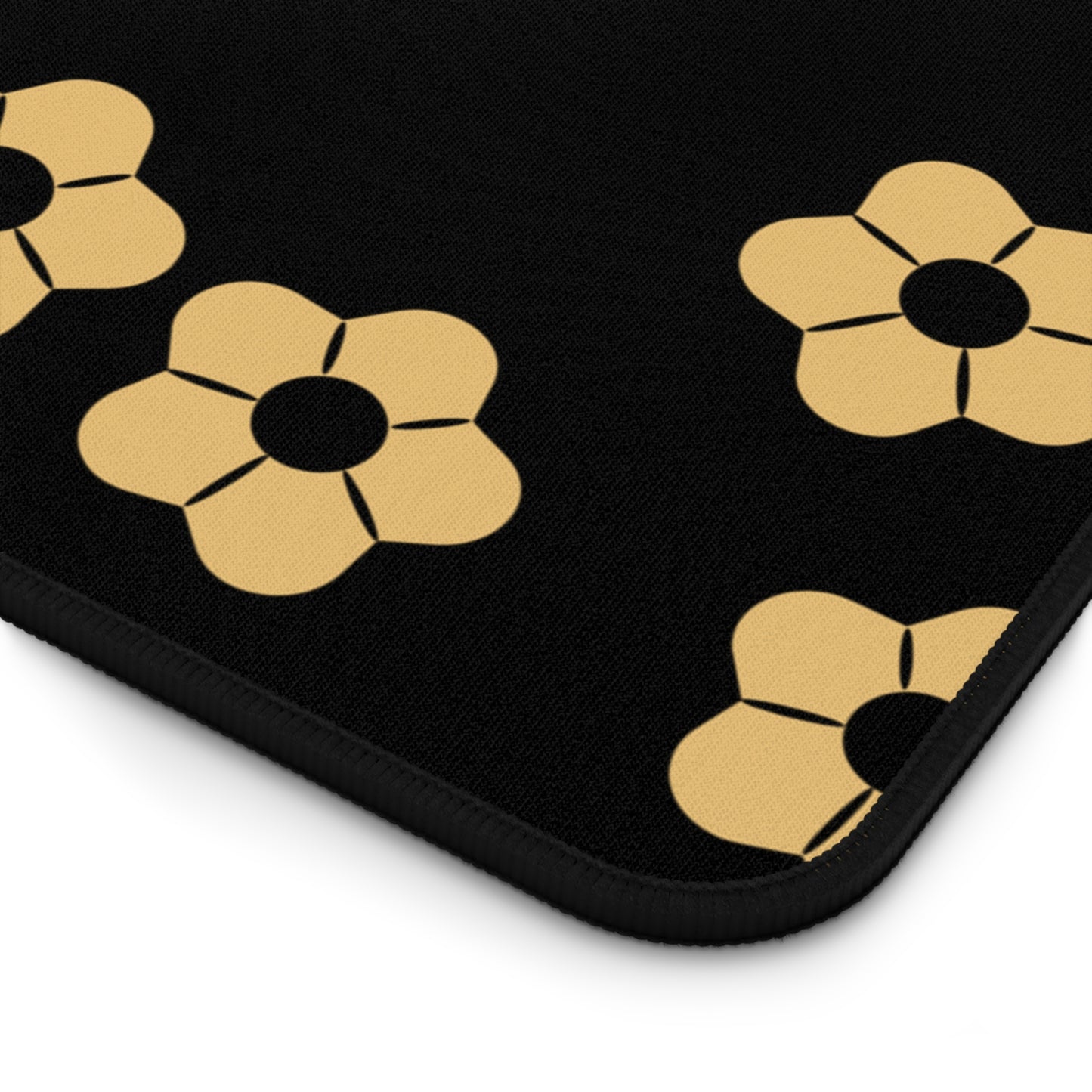 Floral Noir Desk Mat — Minimal Black & Gold Flower Mouse Pad