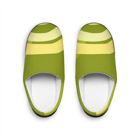 Green Stripe Indoor Slippers — Cozy Women's House Shoes