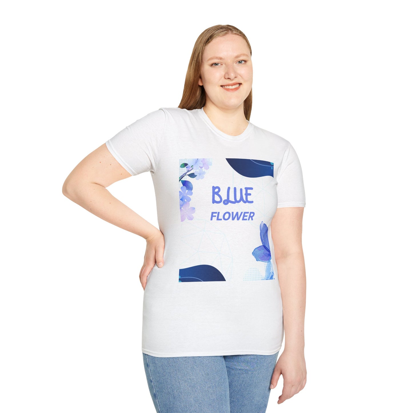 Blue Floral Unisex T-Shirt, Softstyle Tee for Nature Lovers, Spring Fashion, Flower Gift, Casual Wear, Summer Outfit