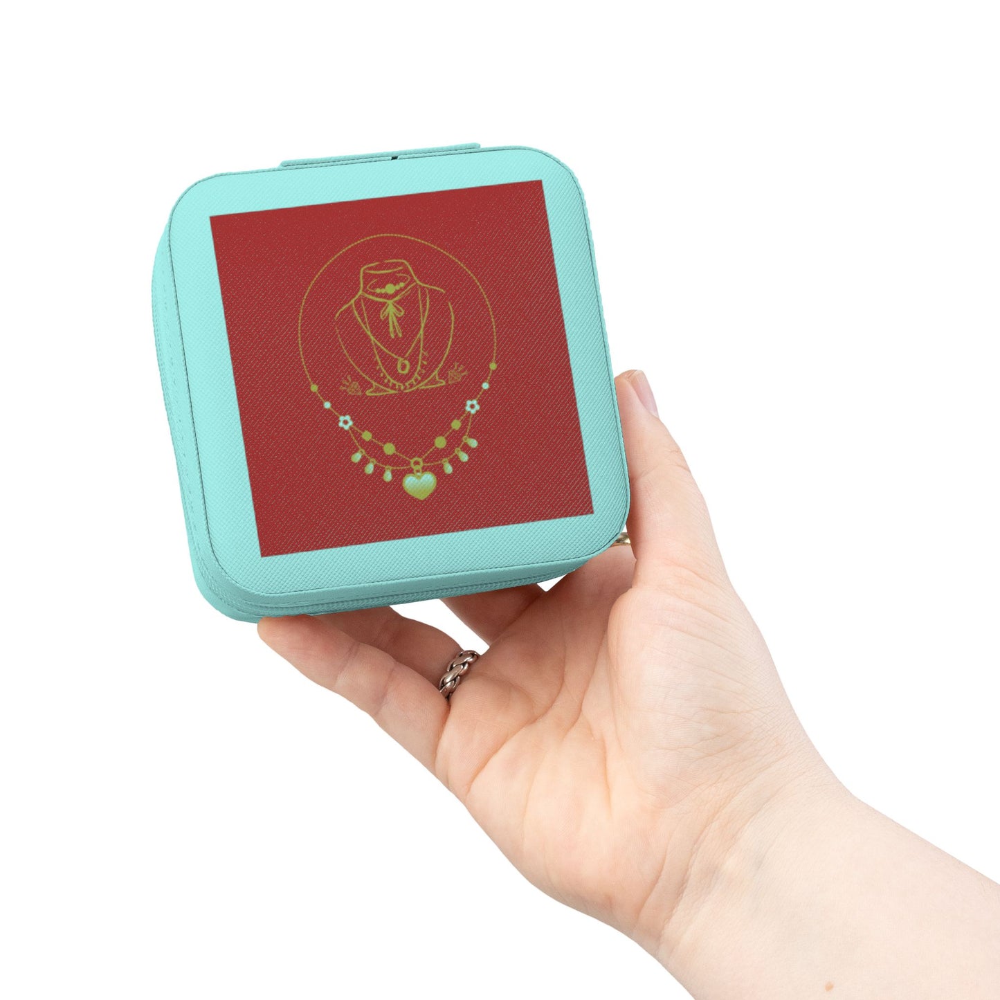 Travel Jewelry Case — Red Gold Necklace Design Compact Organizer