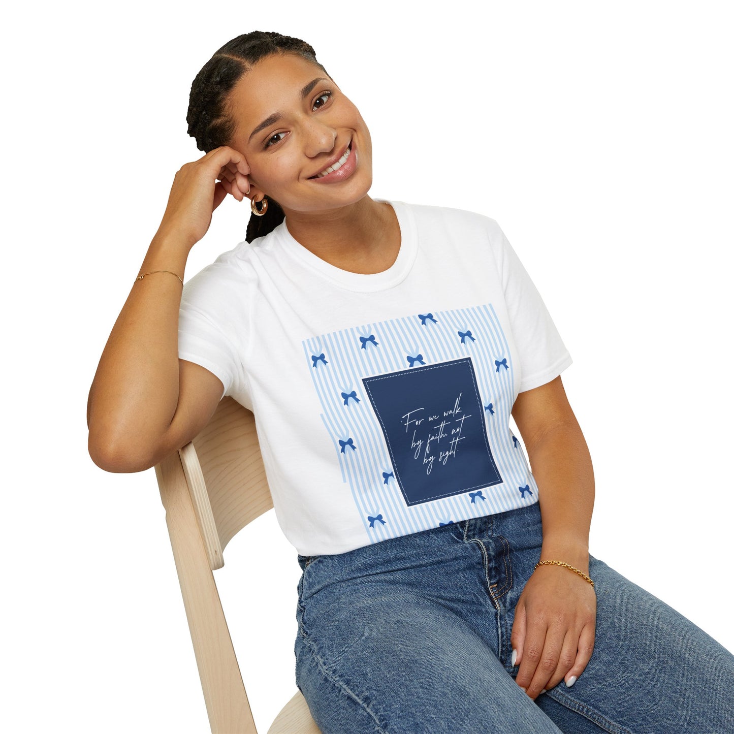 Walk By Faith T-Shirt — Inspirational Blue Bow Christian Tee