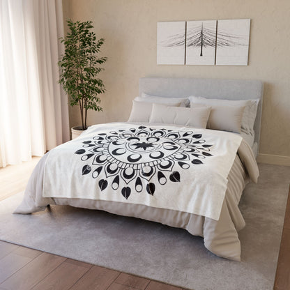 Mandala Moon Phases Blanket — Black & White Boho Throw
