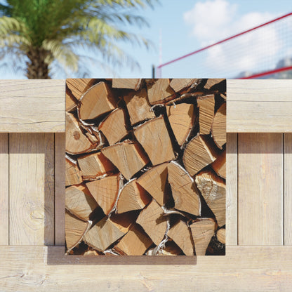 Woodpile Pattern Beach Towel — Rustic Firewood Print Beach & Pool Towel