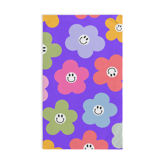 Smiley Flower Hand Towel — Colorful Retro Daisy Bathroom & Kitchen Towel
