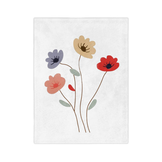 Floral Velvet Throw Blanket — Minimal Wildflower Microfiber Throw