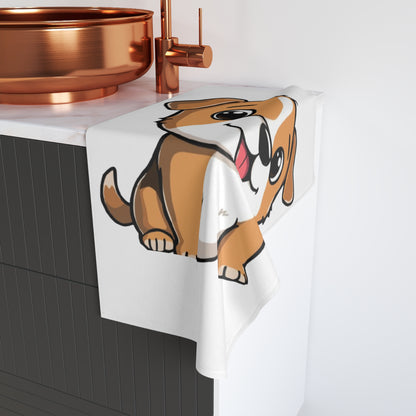 Cute Cartoon Puppy Hand Towel — Adorable Dog Face Bathroom or Kitchen Towel