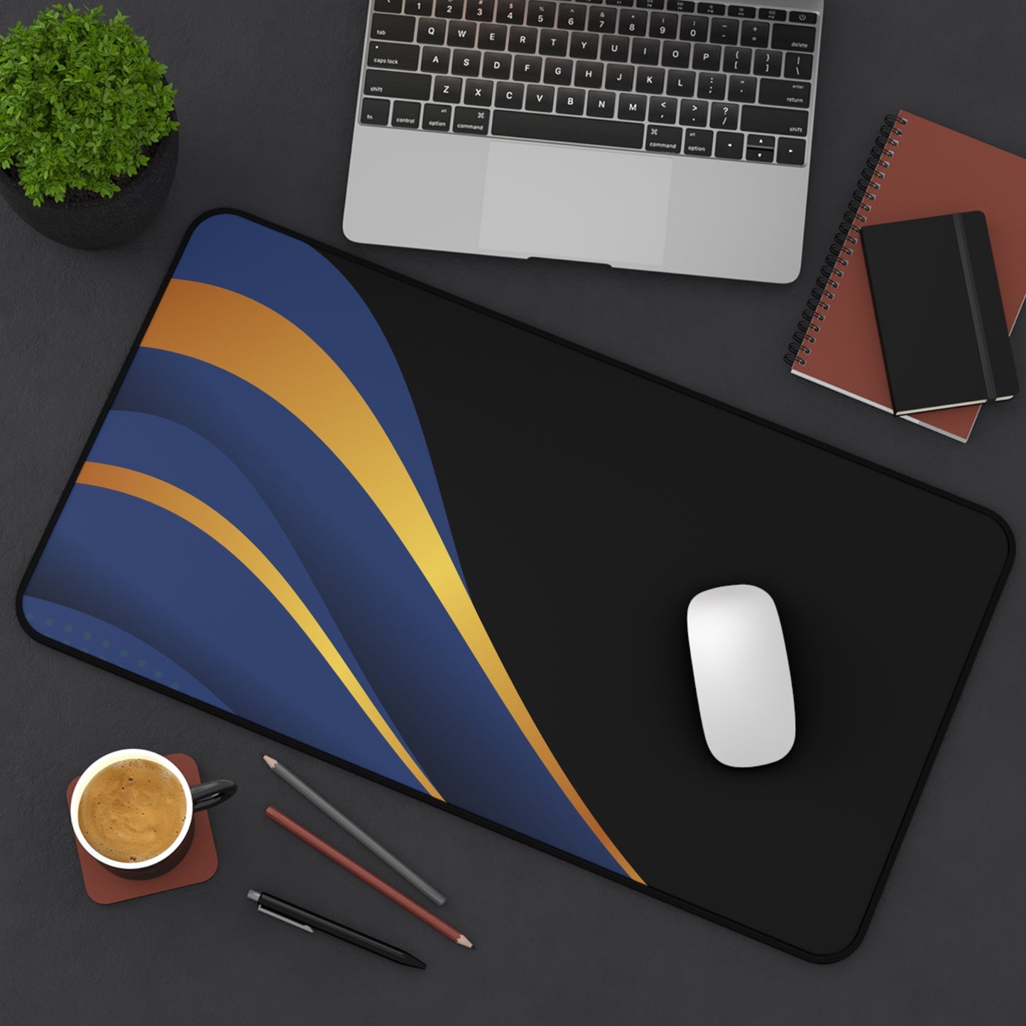 Desk Mat — Sleek Navy & Gold Wave Gaming/Office Mouse Pad