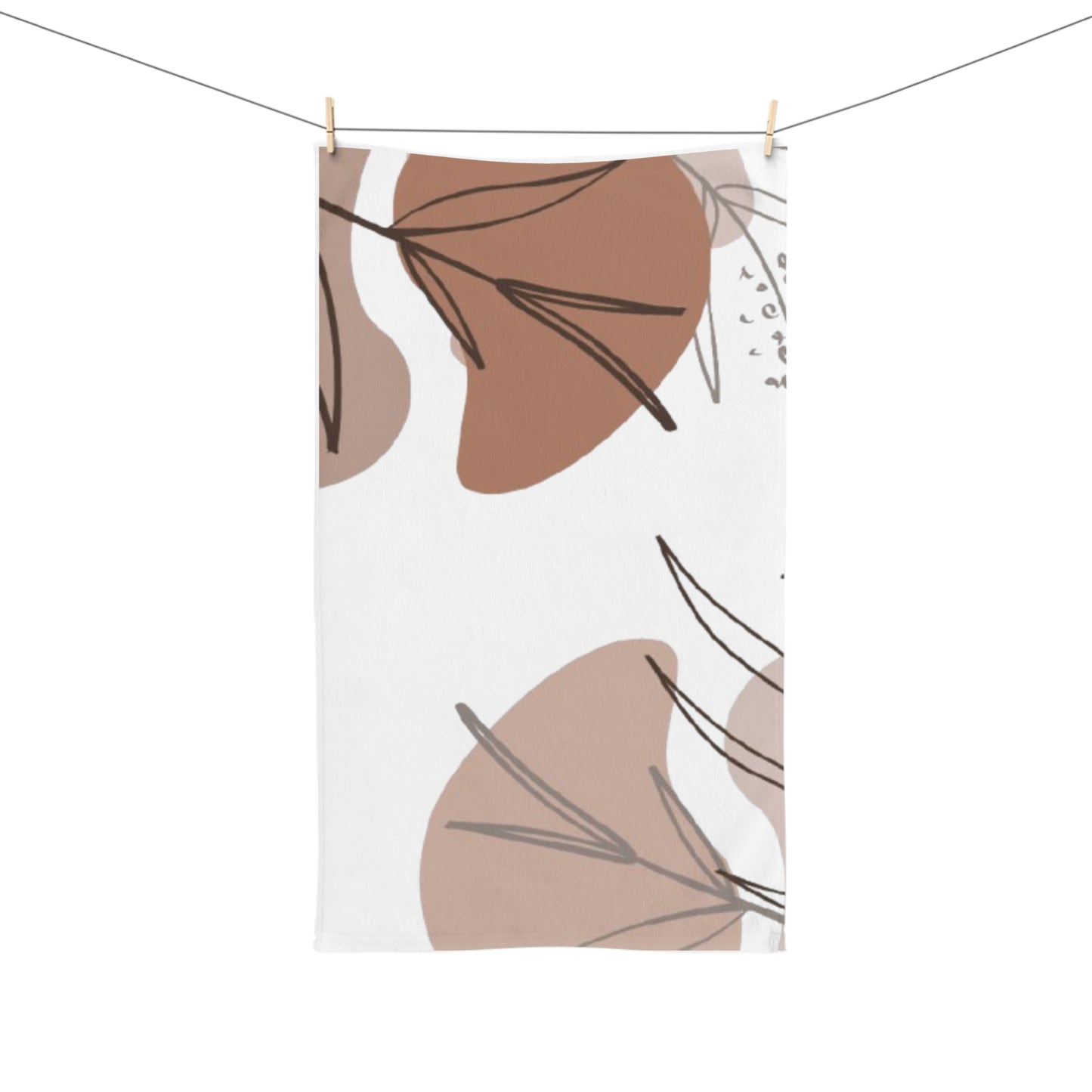 Abstract Neutral Leaf Hand Towel — Earth Tone Botanical Bathroom Décor