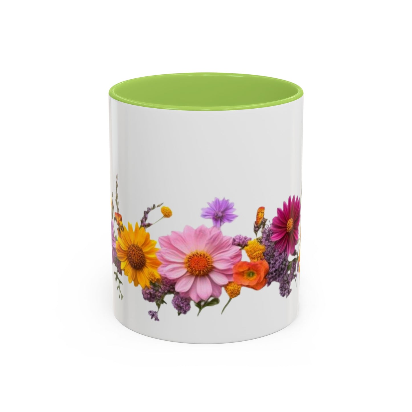 Floral Border Accent Coffee Mug — Colorful Daisy Bouquet 11/15oz