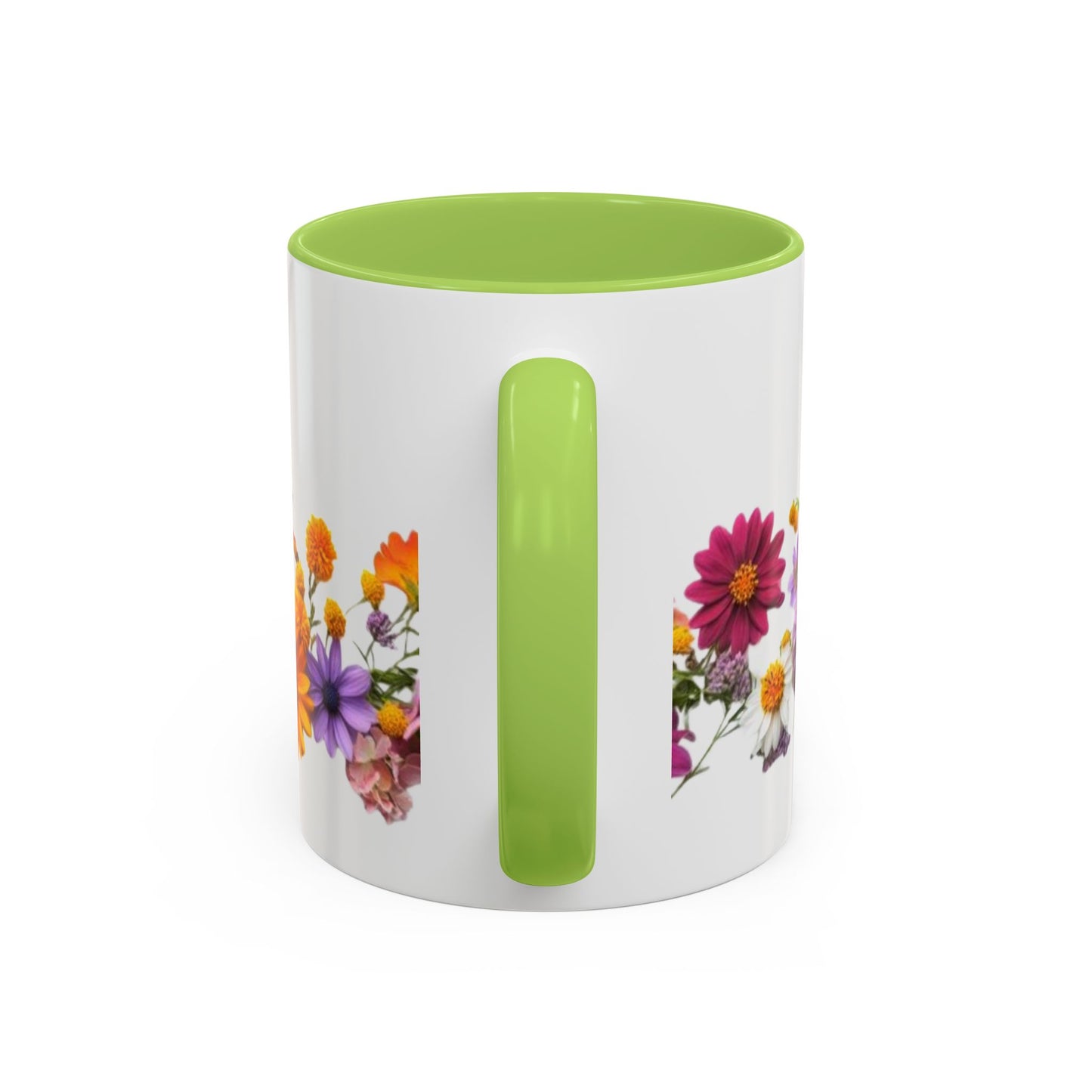 Floral Border Accent Coffee Mug — Colorful Daisy Bouquet 11/15oz