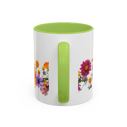 Floral Border Accent Coffee Mug — Colorful Daisy Bouquet 11/15oz