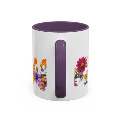 Floral Border Accent Coffee Mug — Colorful Daisy Bouquet 11/15oz