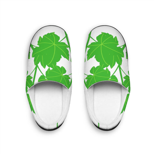 Women's Indoor Slippers — Green Leaf Botanical Cozy House Shoes