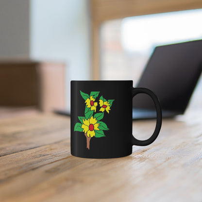 Sunflower Branch Black Mug — Floral Coffee Cup (11oz & 15oz)