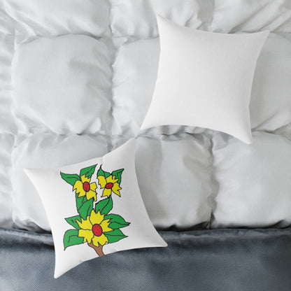 Yellow Blossom Illustration Square Pillow – Floral Decorative Throw Cushion