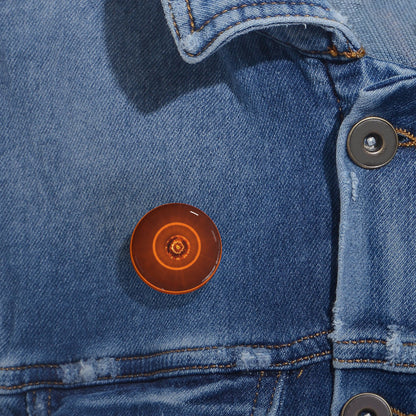 Round Glow Pin Button — Retro Orange Vinyl Record Design