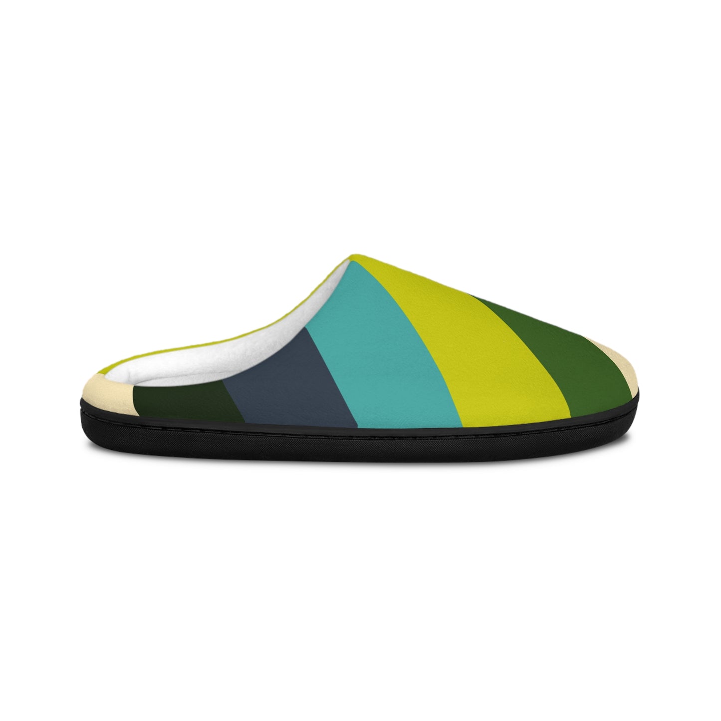 Retro Striped Men's Indoor Slippers — Cozy Green & Teal House Slides