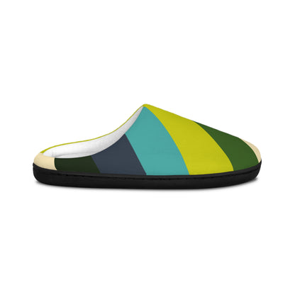 Retro Striped Men's Indoor Slippers — Cozy Green & Teal House Slides