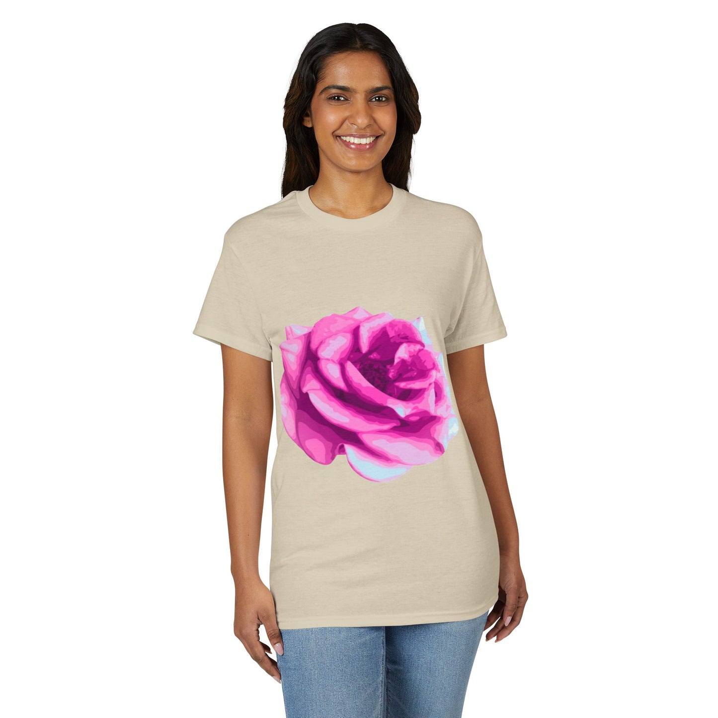 Pink Rose Graphic T-Shirt — Vibrant Floral Tee for Women & Men