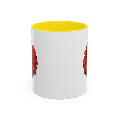 Red Zinnia Accent Coffee Mug — Floral Ceramic Tea Cup (11/15 oz)