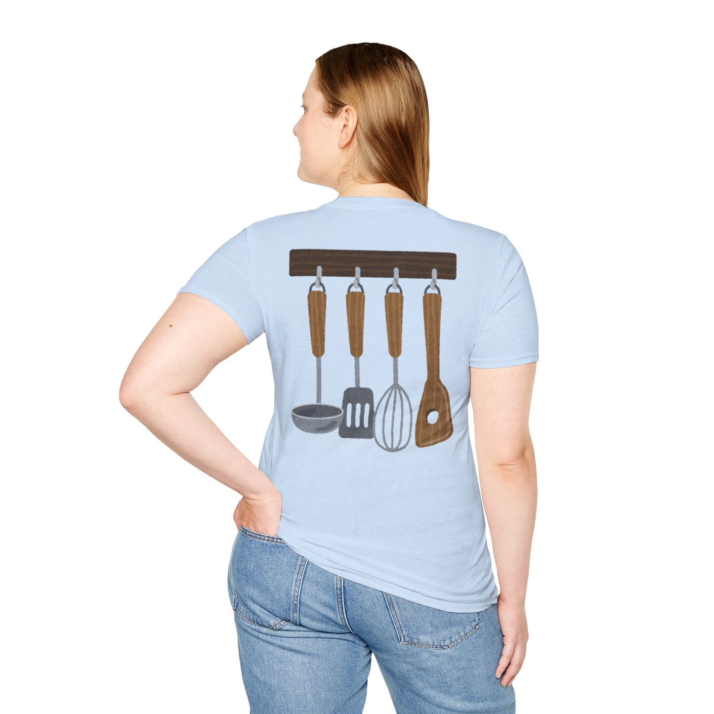 Kitchen Utensils Hanging Back Print T‑Shirt — Chef Cooking Tools Shirt