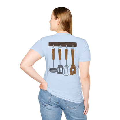Kitchen Utensils Hanging Back Print T‑Shirt — Chef Cooking Tools Shirt
