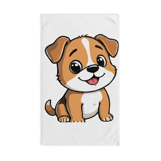Cute Cartoon Puppy Hand Towel — Adorable Dog Face Bathroom or Kitchen Towel