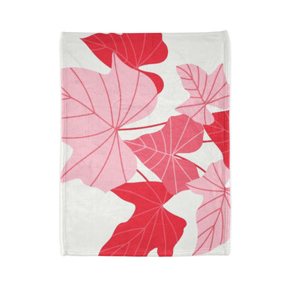Pink & Red Leaf Throw Blanket — Floral Botanical Polyester Blanket