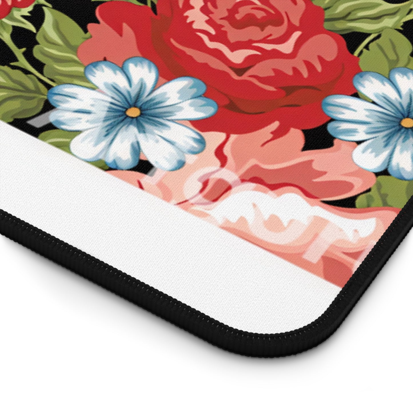 Floral Vintage Desk Mat — Black Rose & Garden Blossoms Mouse Pad