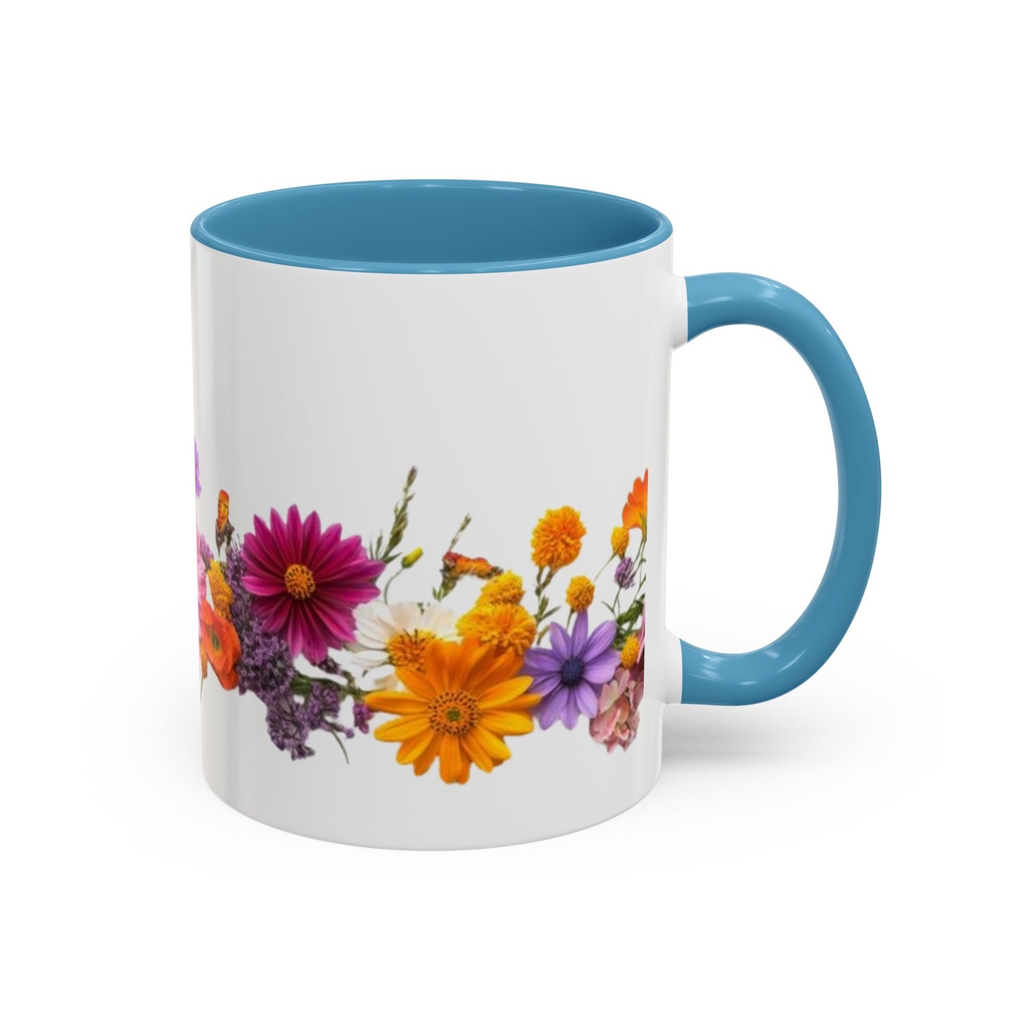 Floral Border Accent Coffee Mug — Colorful Daisy Bouquet 11/15oz
