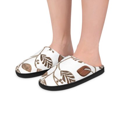 Women's Floral Cozy Slippers — Neutral Brown Botanical Indoor Shoes