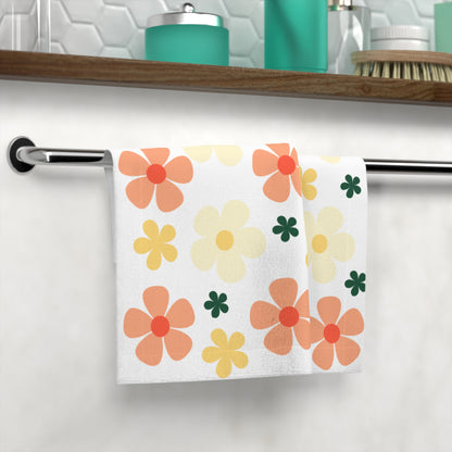 Floral Face Towel — Retro Orange & Yellow Bloom Pattern