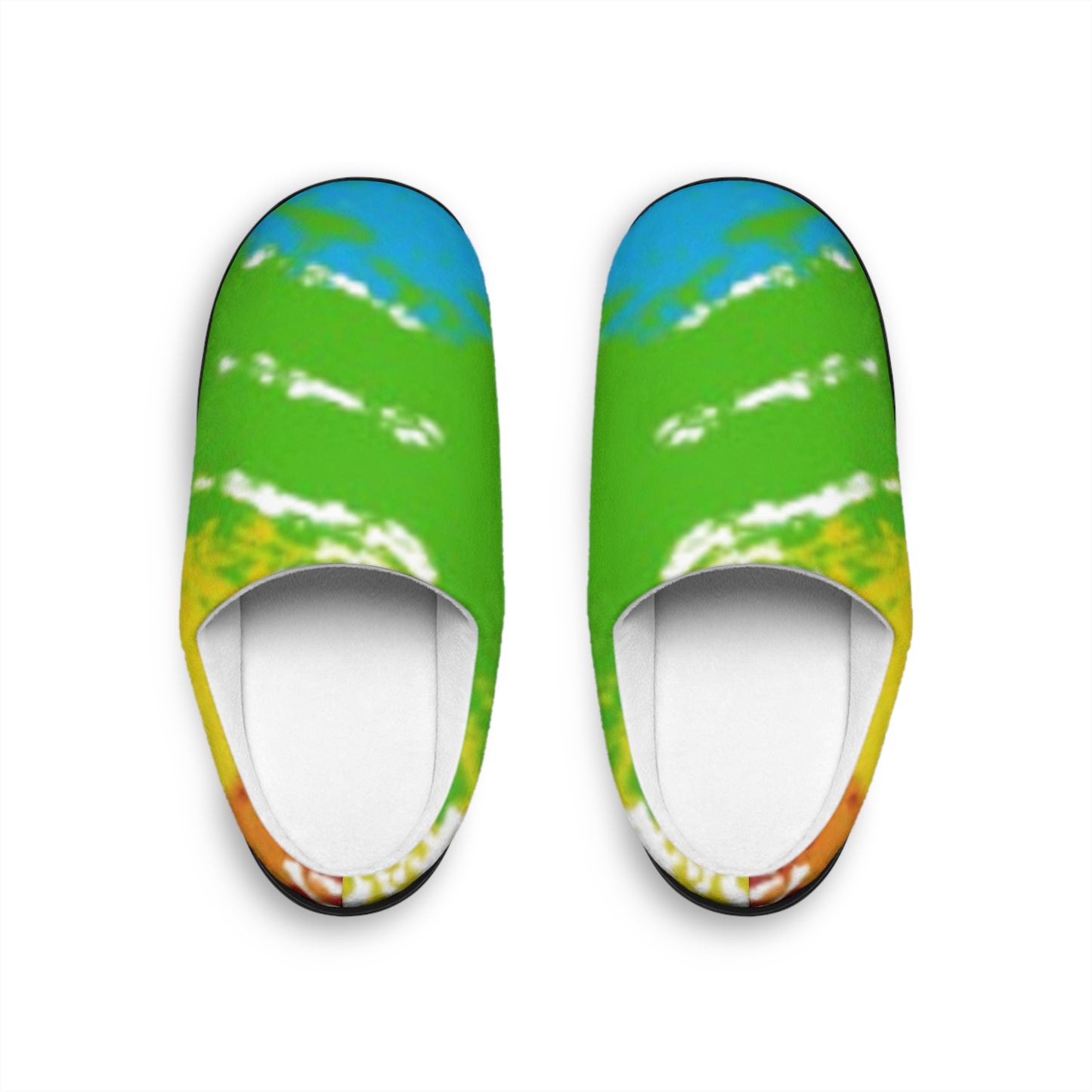 Colorful Abstract Indoor Slippers — Green Blue Tie-Dye Comfort